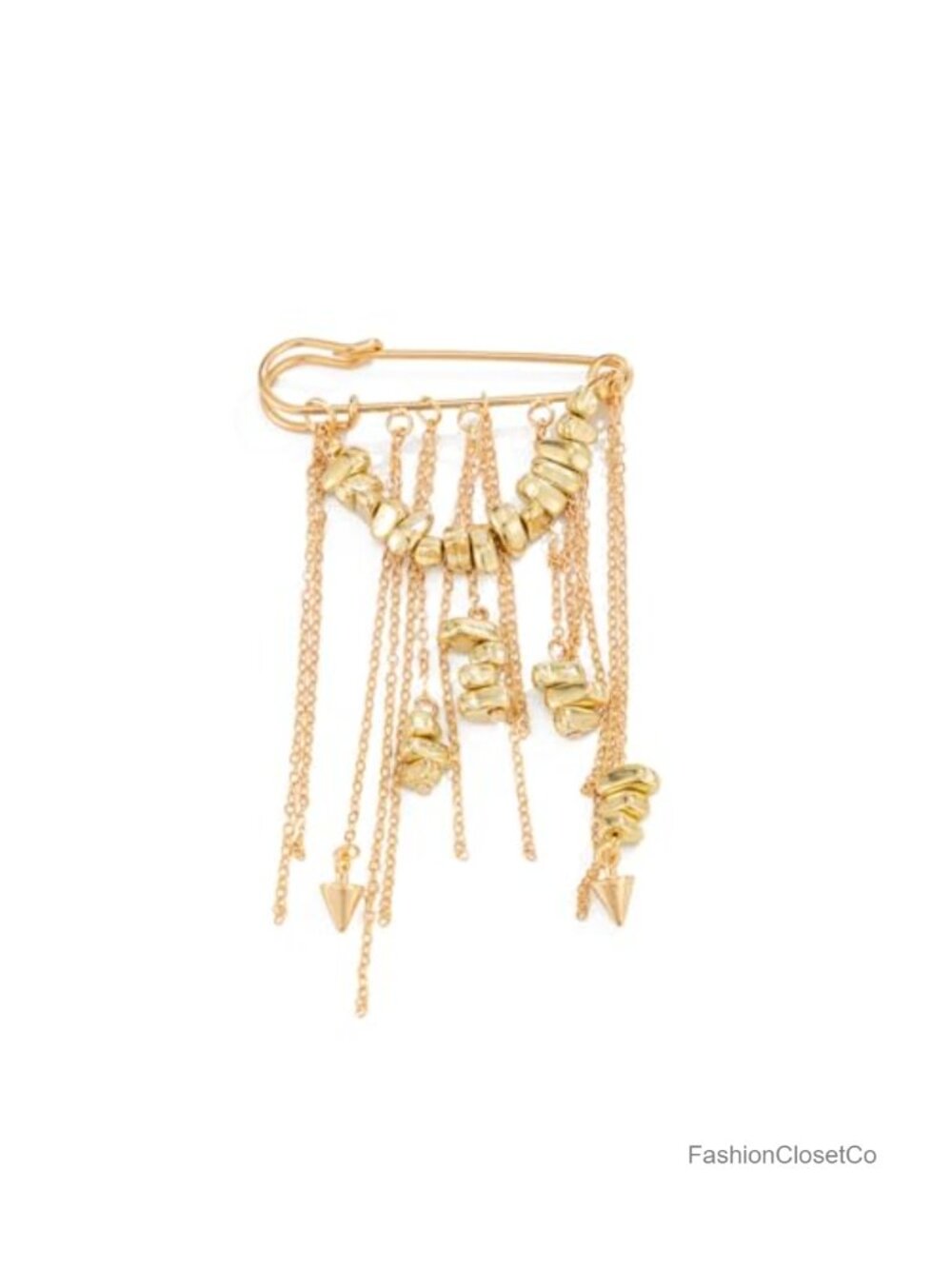 Tassel Chains Brooch Pin Vintage Chunky Beaded Gold Silver Chain